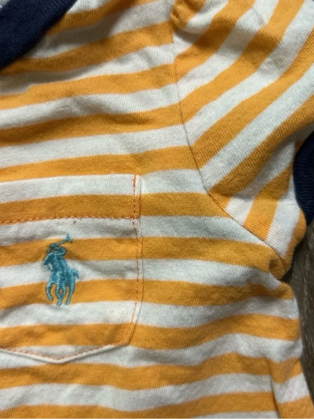 Baby Girl Ralph Lauren Orange White Striped Dress Blue Bottom Size 0-3 Months
